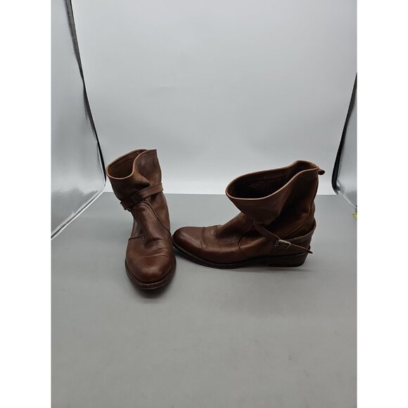 Frye Dorado Short Buckle Brown Leather Slouchy Boots Size 8 Vintage